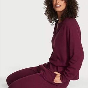 Victoria Secret Glow Waffle Henley Jogger Set (Burgundy)